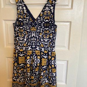 Dress, size 14, Royal blue, gold patterned, Vince Camuto brand